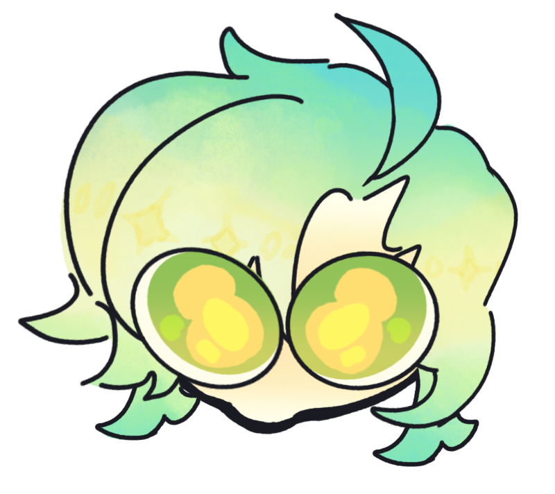 drawing of an original character staring up with big glossy eyes